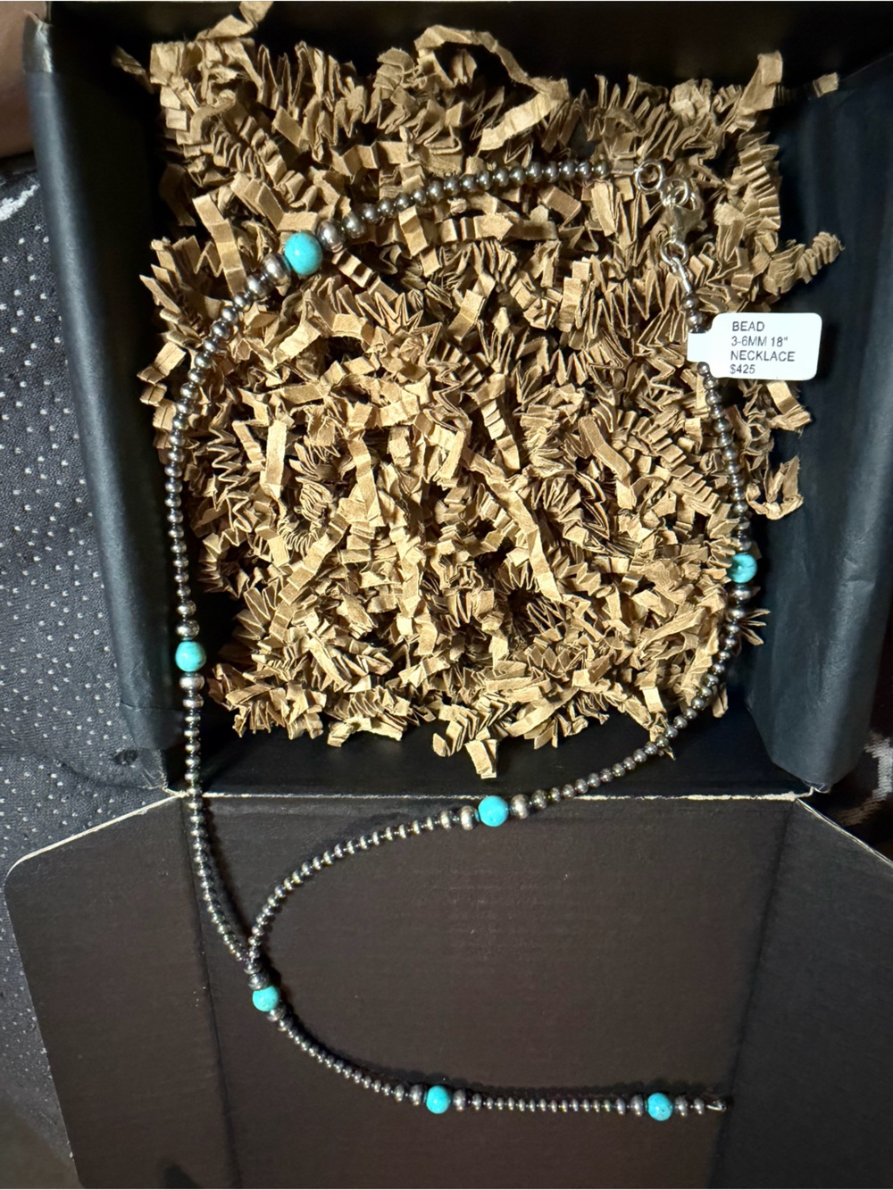 Turquoise Bead Silver Tone Necklace